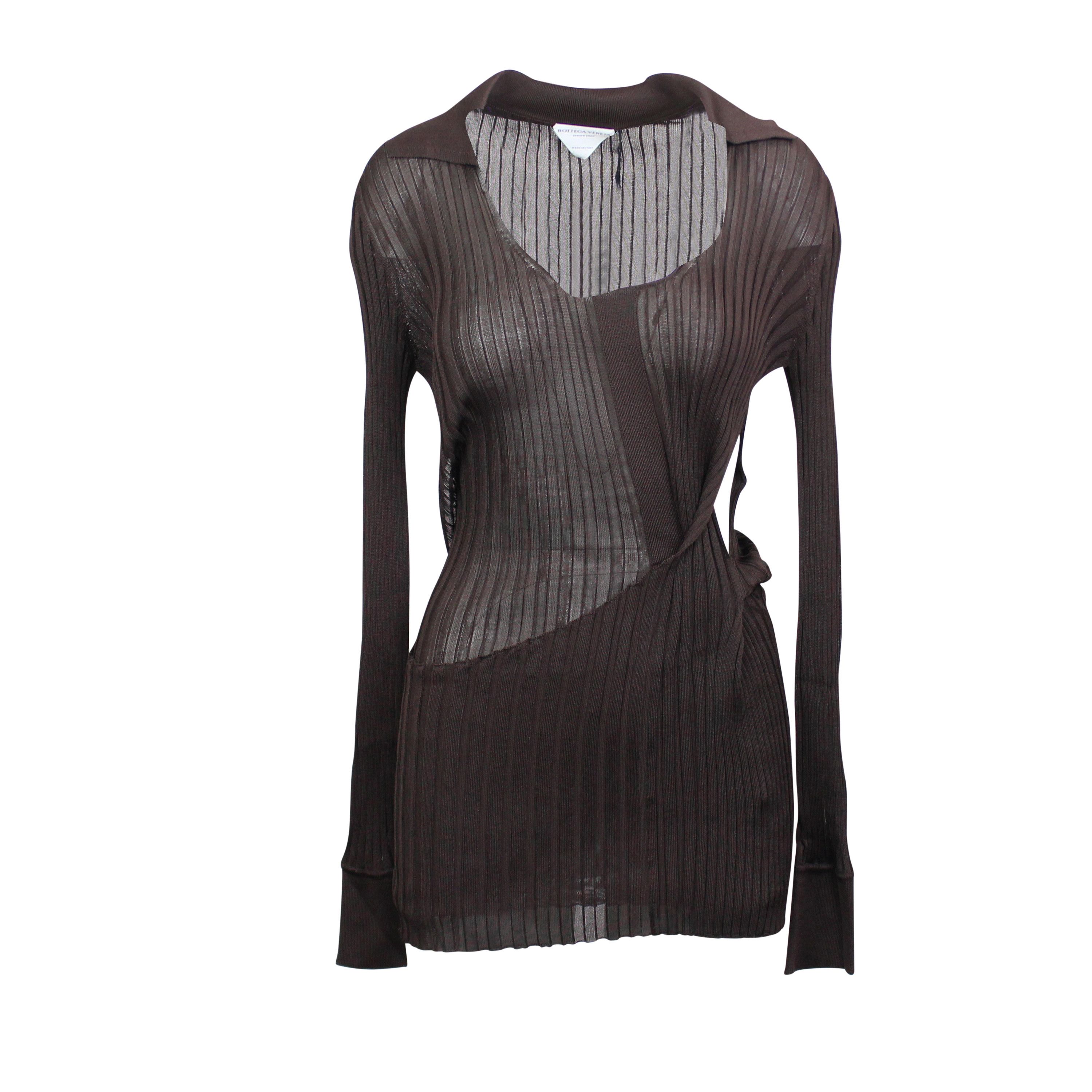 image of Bottega Veneta Lightweight Silk Ribbed Sweater Dress Size 40, Women's