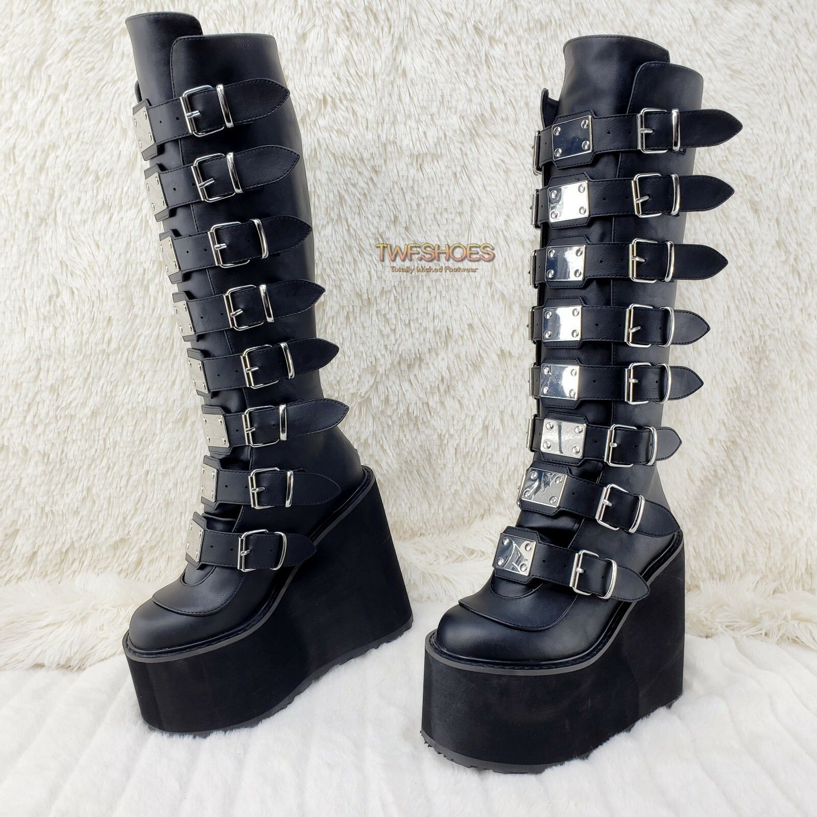 Demonia Cult DEMONIA Swing 815WC Black Matte Goth Wide Calf Knee Boots 5. Size US 6 / IT 36 - 4 Thumbnail