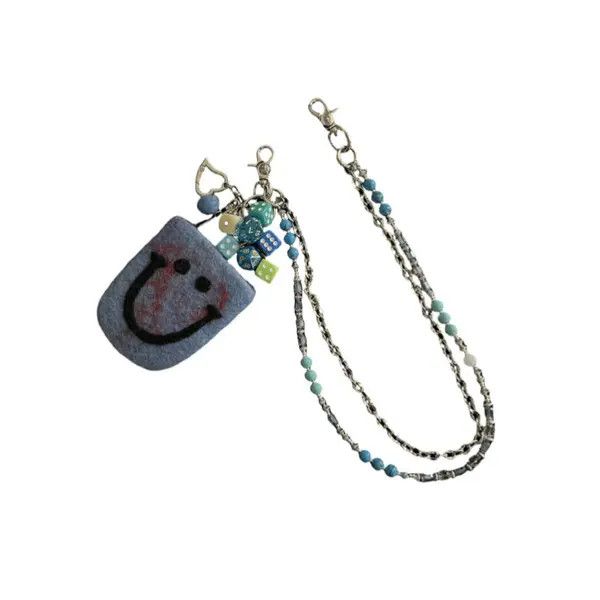 Jewelry Blue Beaded Wallet Pants Chain with Felt Smile Pouch Size ONE SIZE - 5 Thumbnail