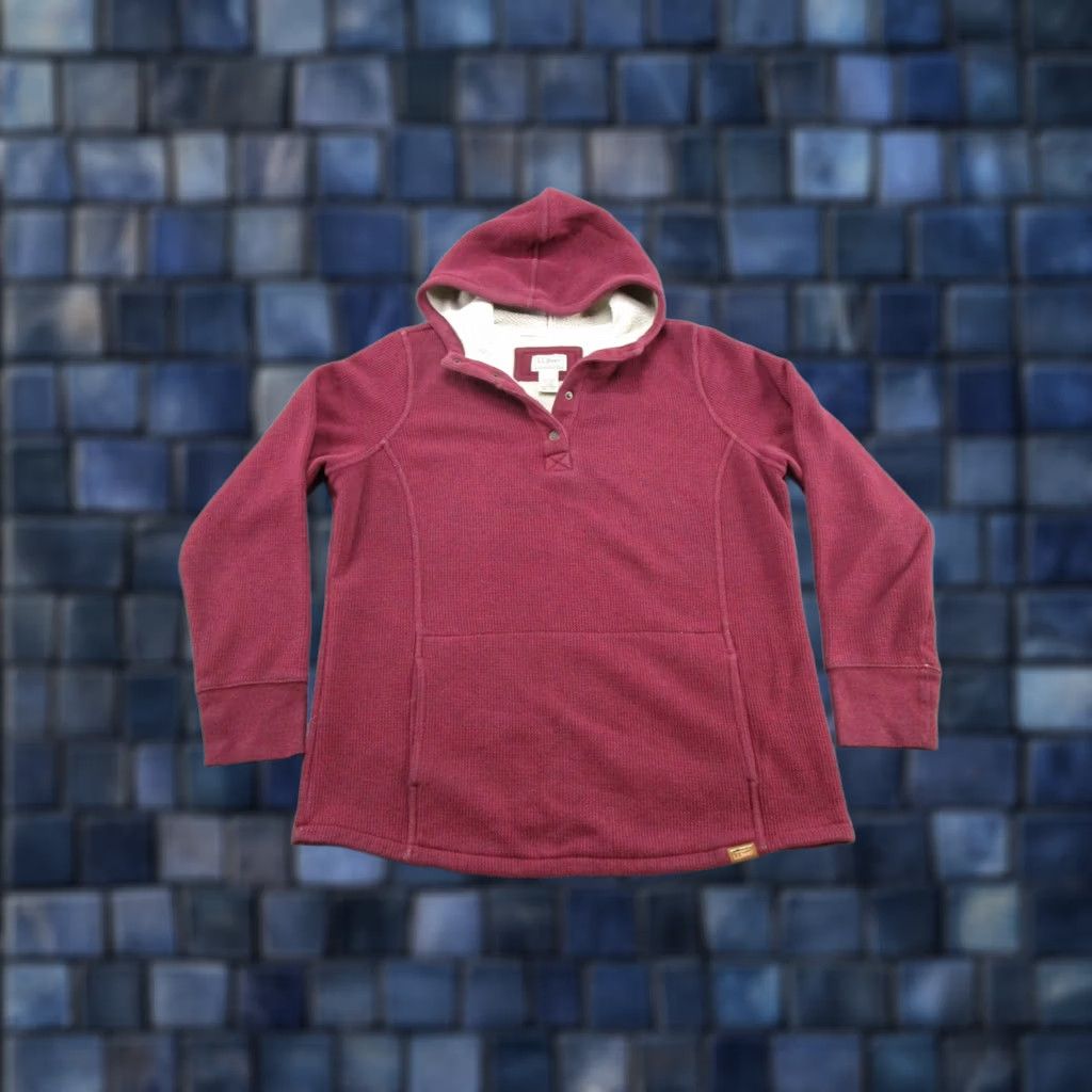 Vintage LL Bean Hoodie Womens Size L Katahdin Iron Works Waffle Fleece Pullover Red Size L / US 10 / IT 46 - 1 Thumbnail