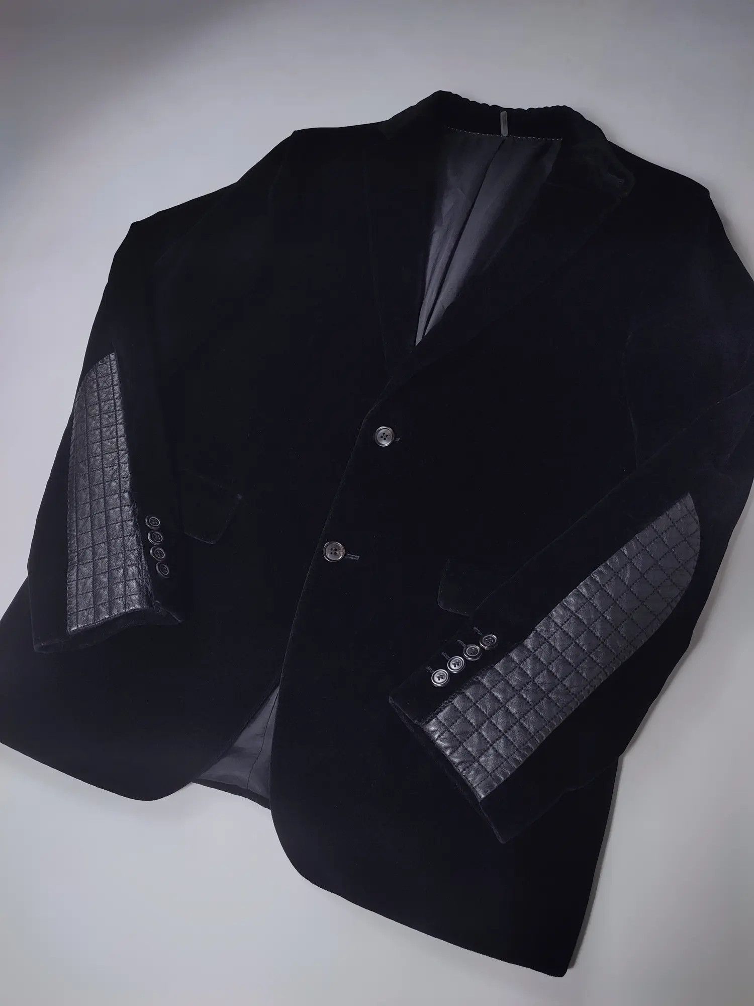 Hugo Boss Hugo Boss Leather Sleeve Velour Blazer Vintage Size 38R - 6 Thumbnail