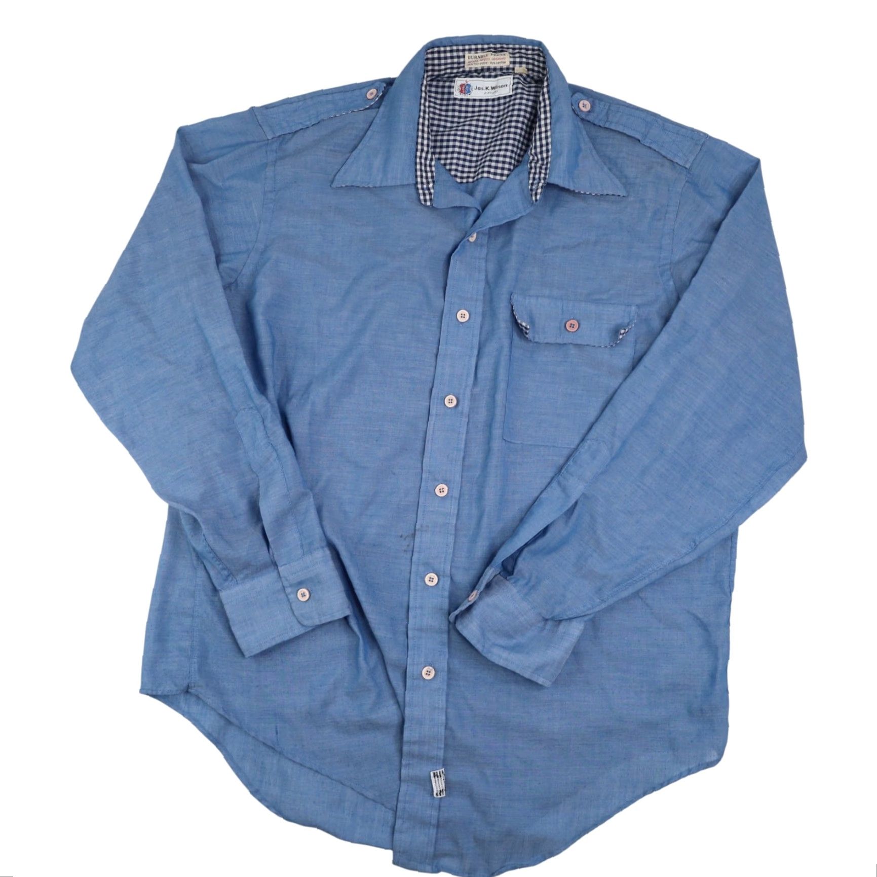 Wilson VINTAGE True 60s Jas. K. Wilson Chambray Work Shirt Blue Mens Large Sleeve Long Style Shirt Size US L / EU 52-54 / 3 - 2 Thumbnail