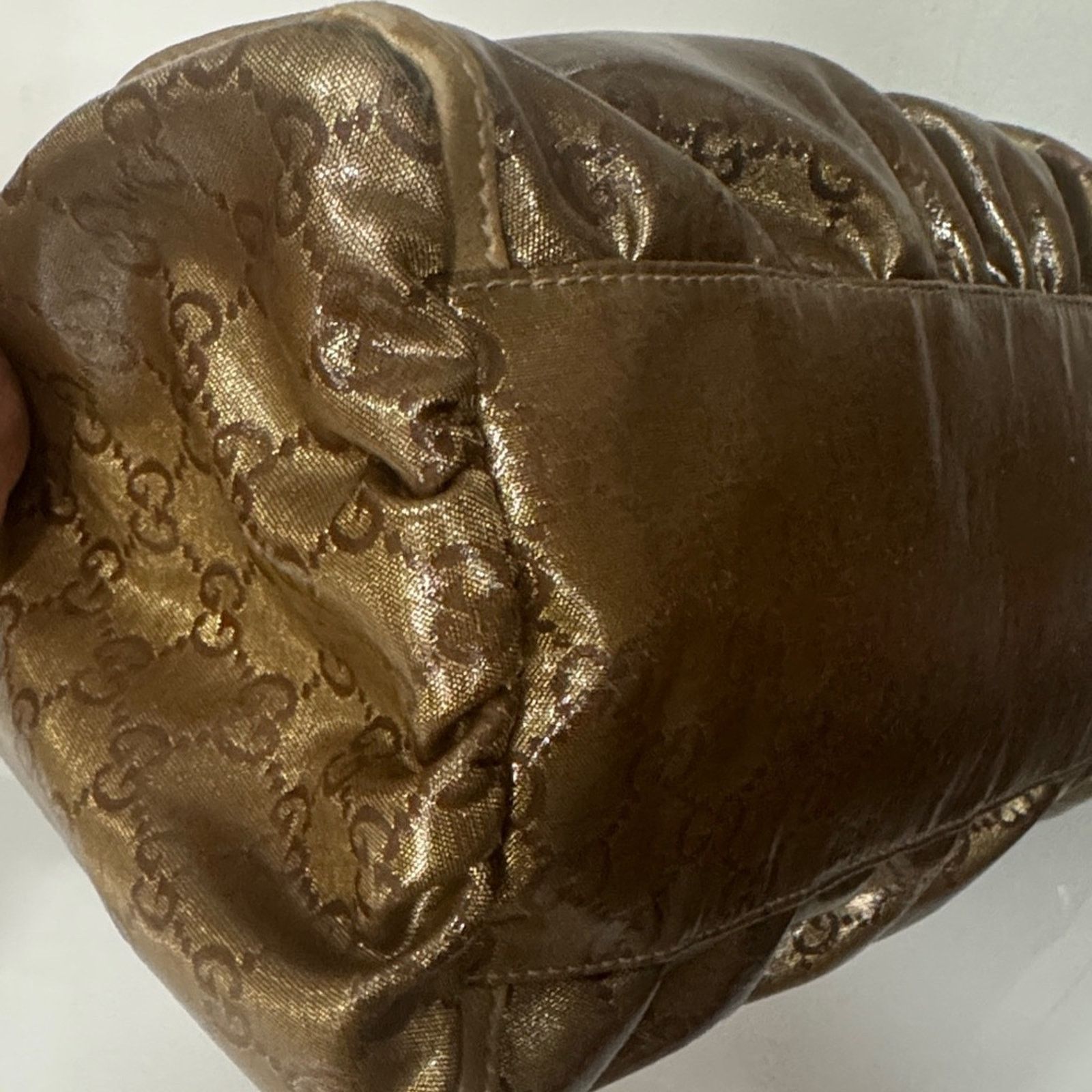 Gucci 💛GUCCI Gold Metallic GG Coated Canvas Hobo Bag 💛 Size ONE SIZE - 10 Thumbnail