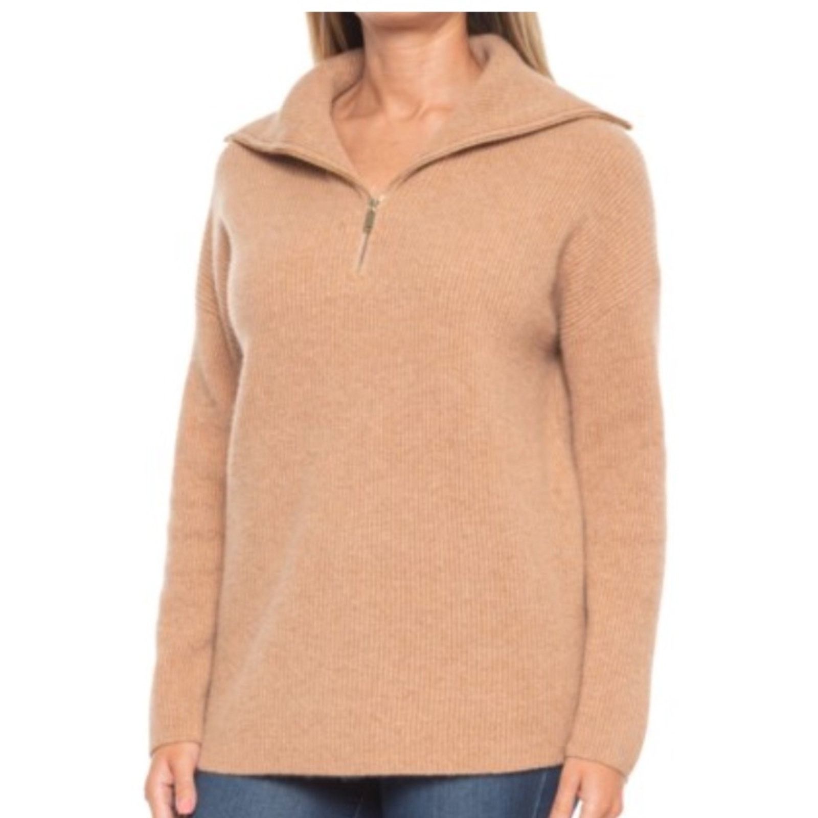 Rachel Zoe Ribbed 2-Ply Cashmere Sweater - Zip Neck from Rachel Zoe Size L / US 10 / IT 46 - 4 Thumbnail