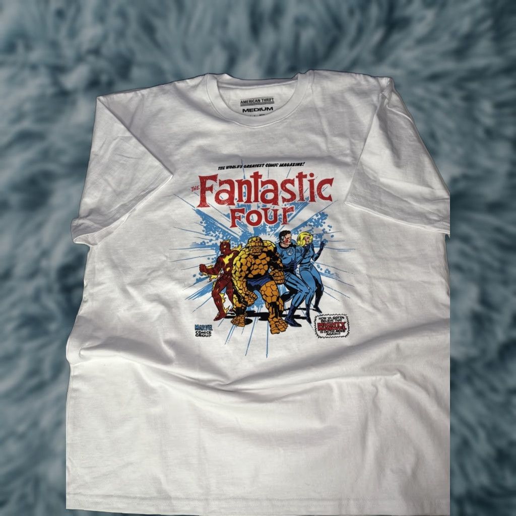 Vintage American Thrift Fantastic 4 Four Front & Back Print Retro T Shirt Tee Sz M White Men M Shirt Size US M / EU 48-50 / 2 - 1 Thumbnail
