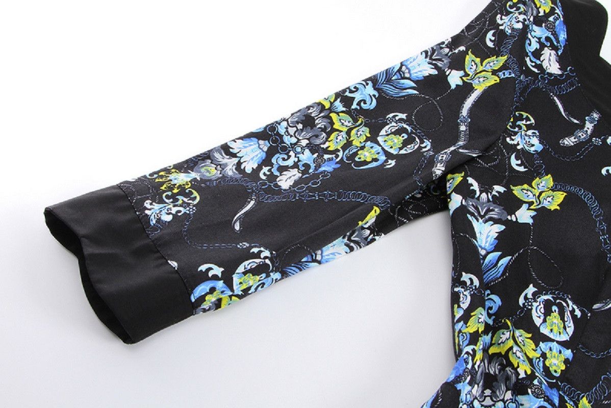 Other Black floral designer retro dresses with sleeves Size L / US 10 / IT 46 - 3 Thumbnail