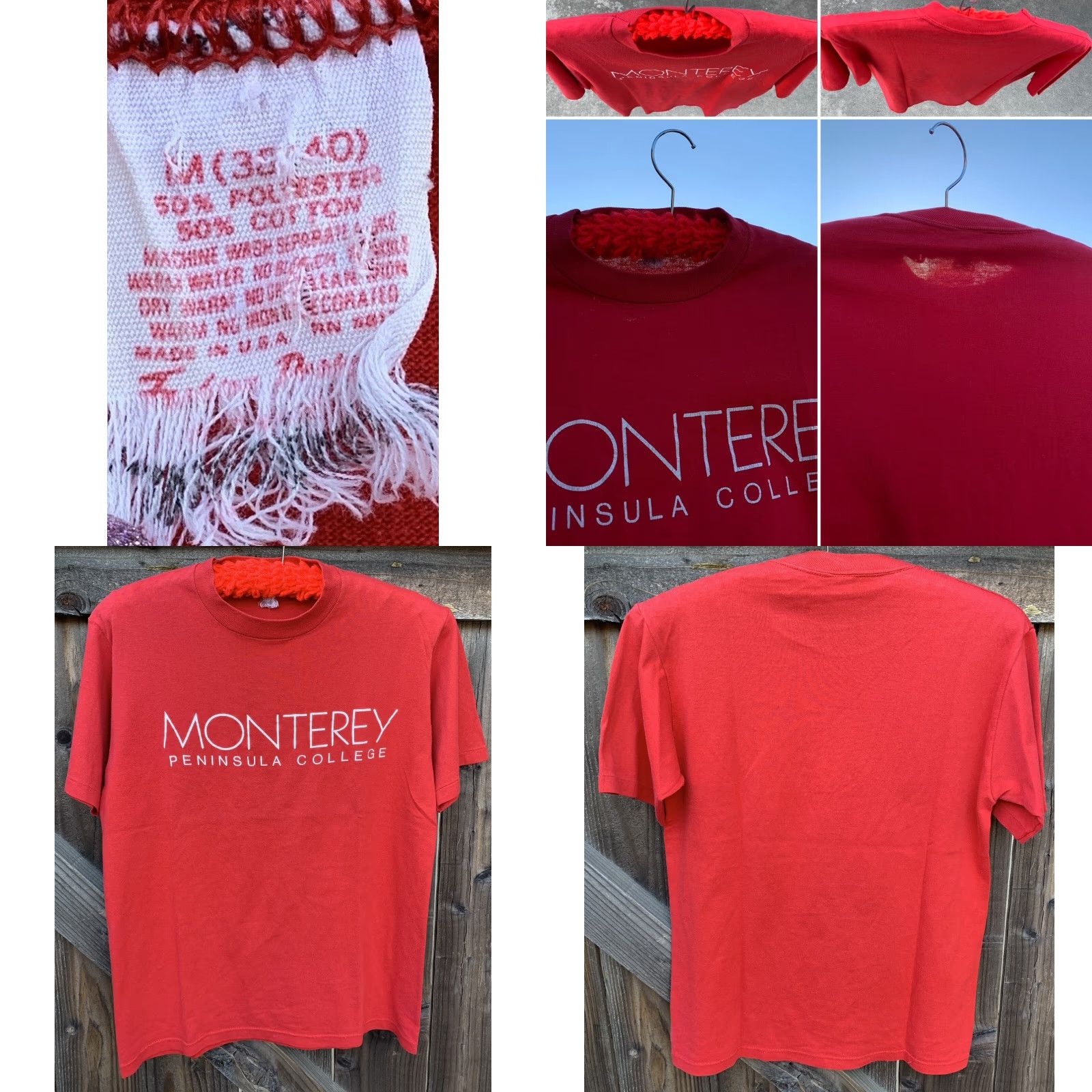 Vintage VINTAGE Monterey Bay Peninsula College Single Stitch T Shirt Graphic Tee Size M Red Men Shirt Size US M / EU 48-50 / 2 - 8 Thumbnail