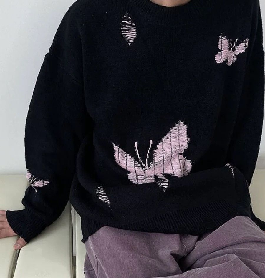 Retro punk butterfly knit pullover sweater knitwear