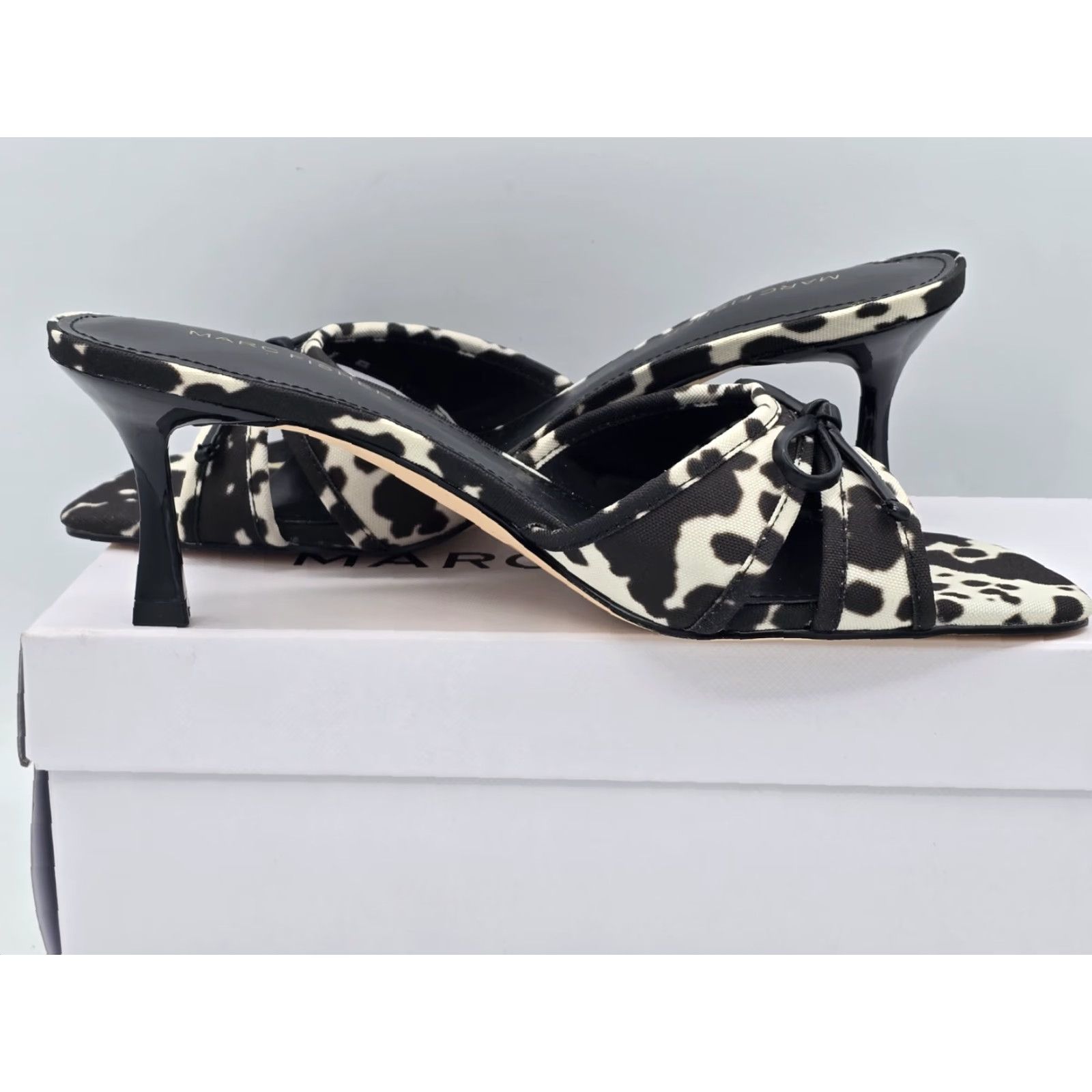 Marc Fisher Marc Fisher Delphy Sandal - Shoe White/Black Cow Print - Size 8M - Women - Faux Leather - Bow - Dress Sandals - 2-2.9 in Heel Size US 8 / IT 38 - 5 Thumbnail