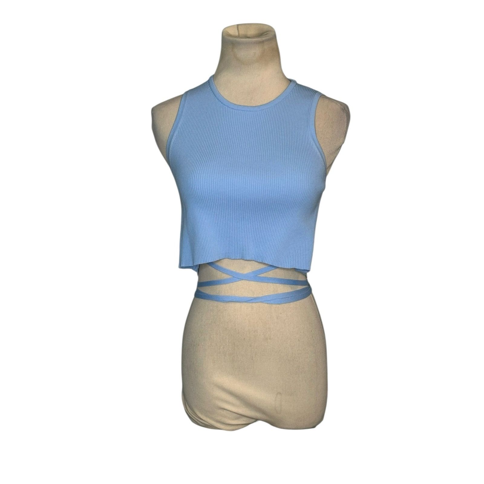 Bershka Bershka light blue ribbed knit crop top size Large Size L / US 10 / IT 46 - 1 Thumbnail