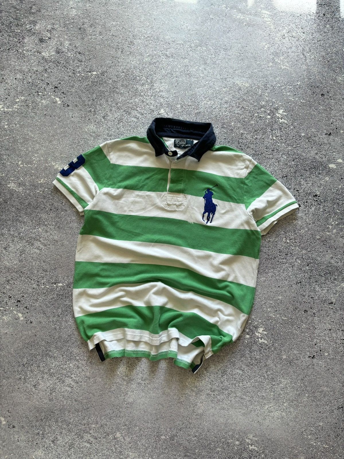 Polo Ralph Lauren × Ralph Lauren × Rugby Ralph Lauren Polo Ralph Lauren Rugby Striped Polo Big Pony Logo Retro 90s Size US L / EU 52-54 / 3 - 1 Thumbnail
