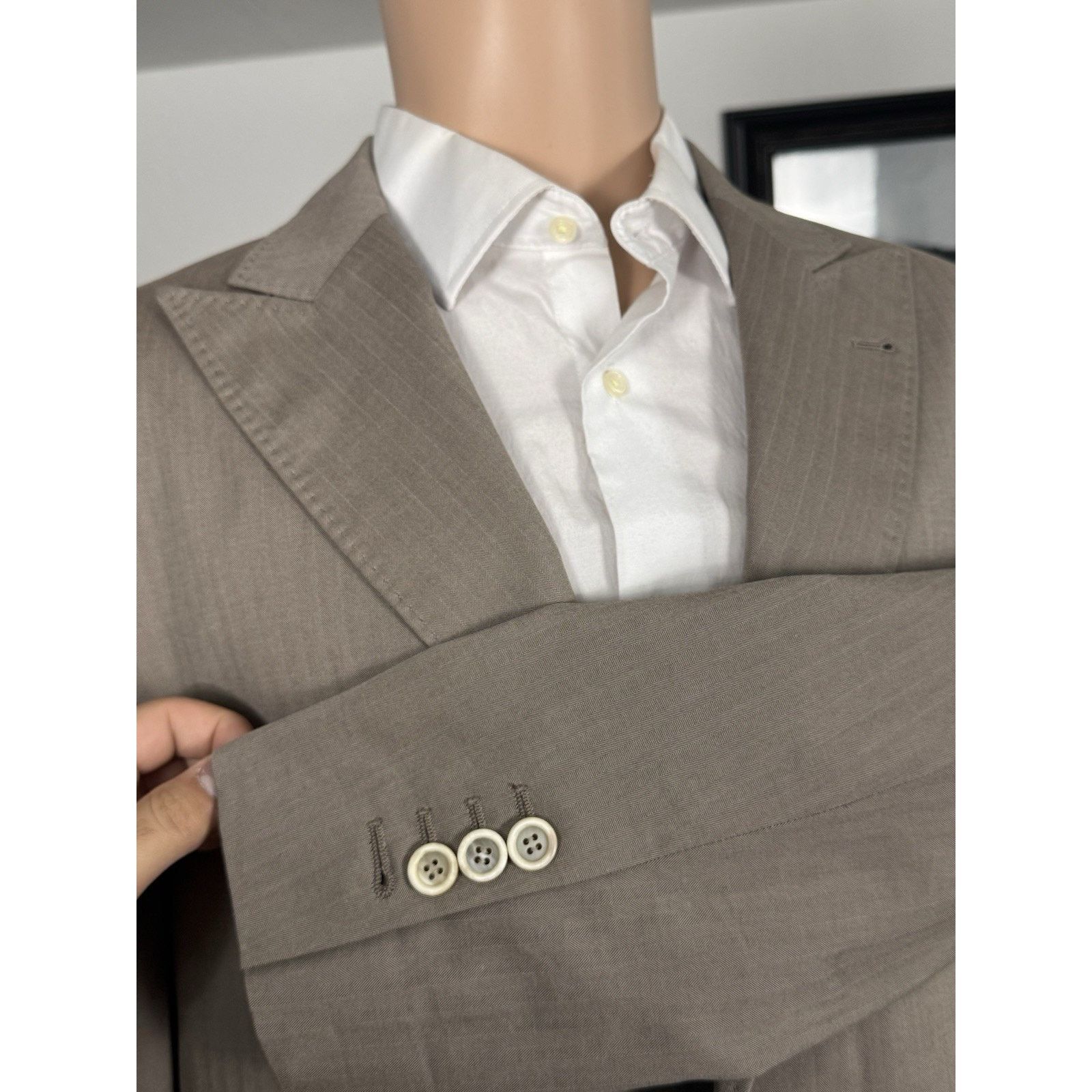 Brunello Cucinelli BRUNELLO CUCINELLI 52/42US Herringbone Peak Lapel SportCoat Size 42R - 5 Thumbnail