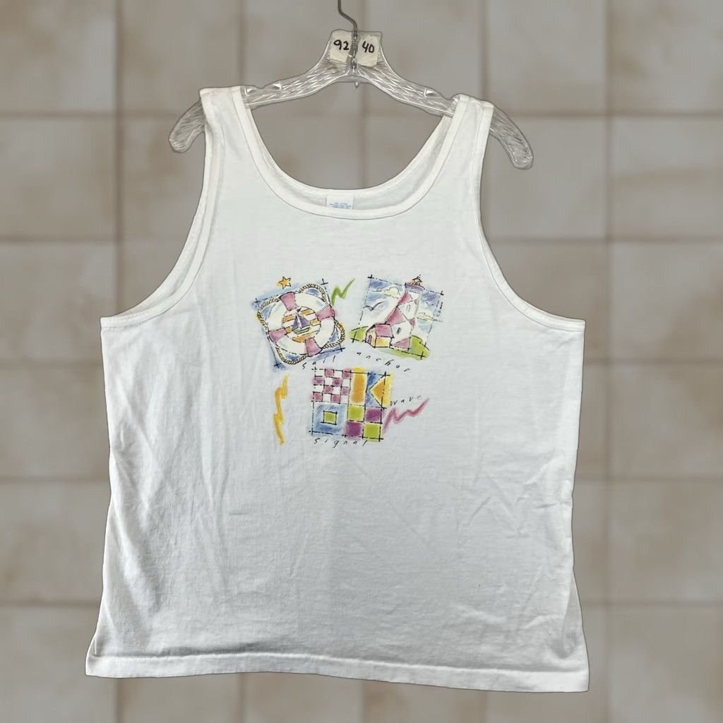 Nautica VINTAGE Tank Top Mens Large Cotton White Nautical Graphic Ship 80s 90s Beach Logo Breathable Lightweight T-Shirt Unisex Adults Size US L / EU 52-54 / 3 - 1 Thumbnail