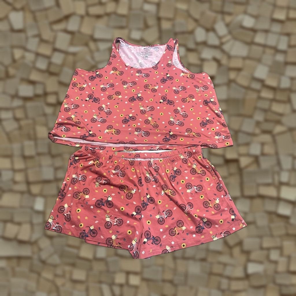 Vintage VINTAGE Joyspun PJ Set Womens 2X Pink Sunflowers Bikes Leaves Tank Top & Shorts Size XXL / US 16-18 / IT 52-54 - 1 Thumbnail
