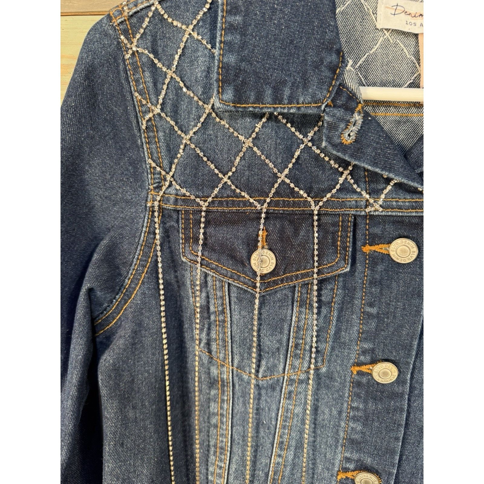 Levi's Denim Blvd Blue Jean Rhinestone Crystal Jacket Women's SMALL Size S / US 4 / IT 40 - 4 Thumbnail