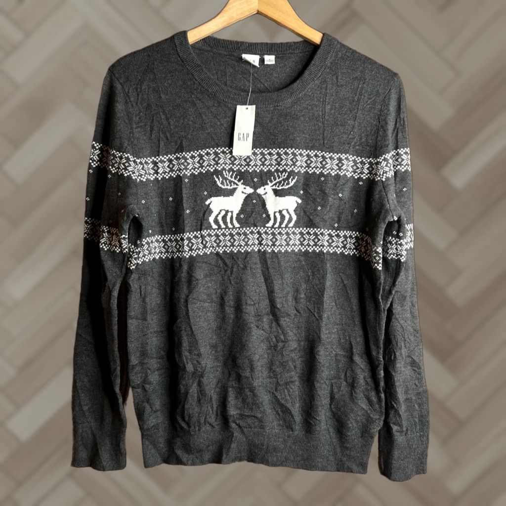 Gap VINTAGE Gap Mens Deer Sweater Sweatshirt Geometric Crew Neck Gray NWT Large Rise Size US M / EU 48-50 / 2 - 1 Thumbnail