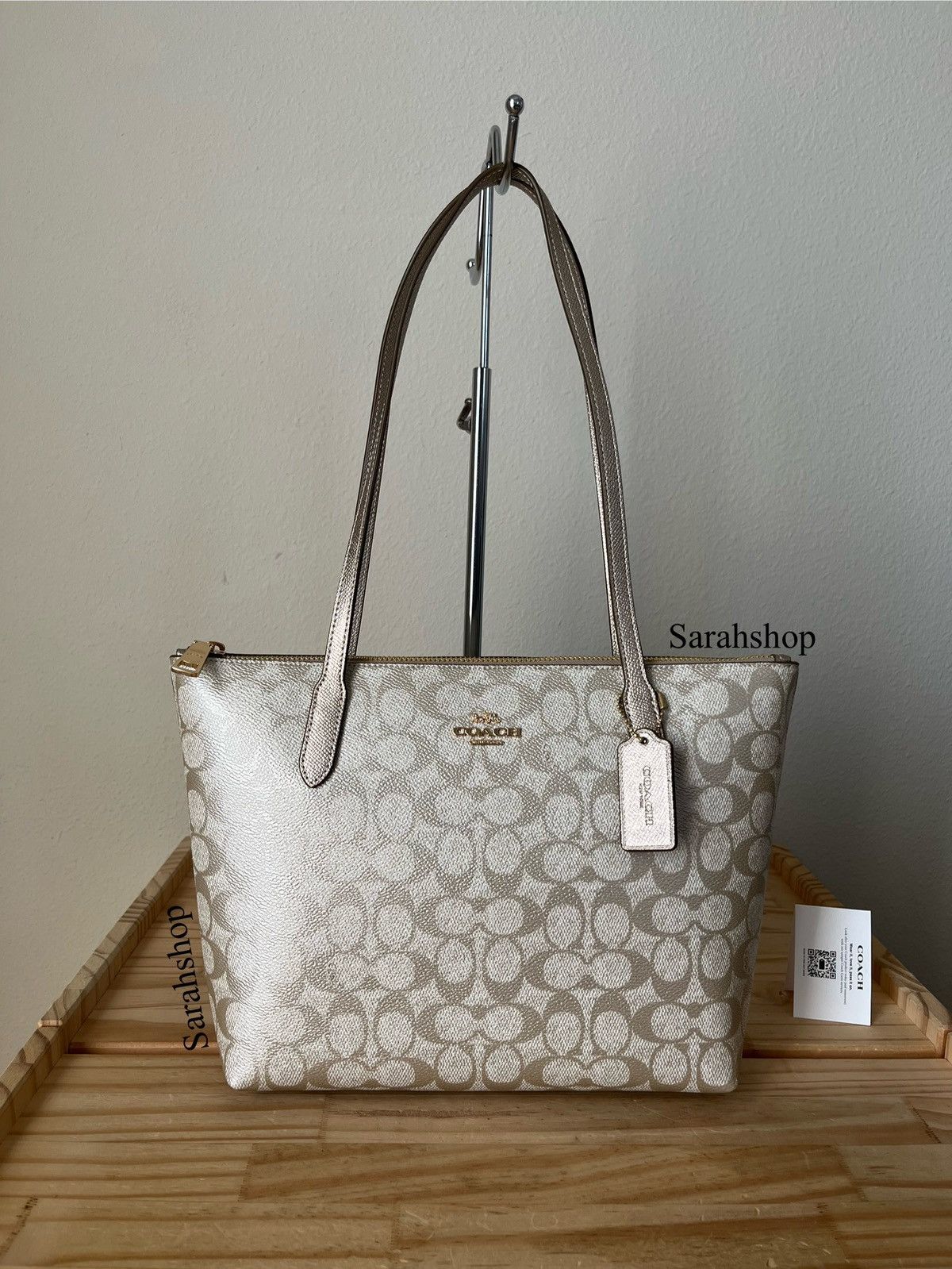 Coach metallic tote bag deals