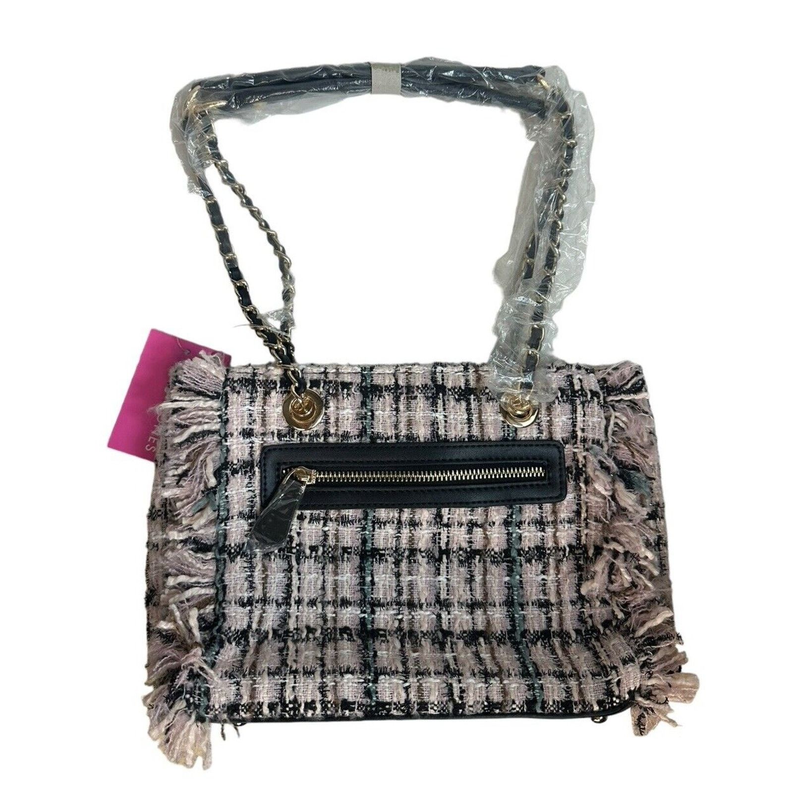 Other Sassy Jones Pink Black Tweed Fringe Handbag Purse Chain Size ONE SIZE - 9 Thumbnail