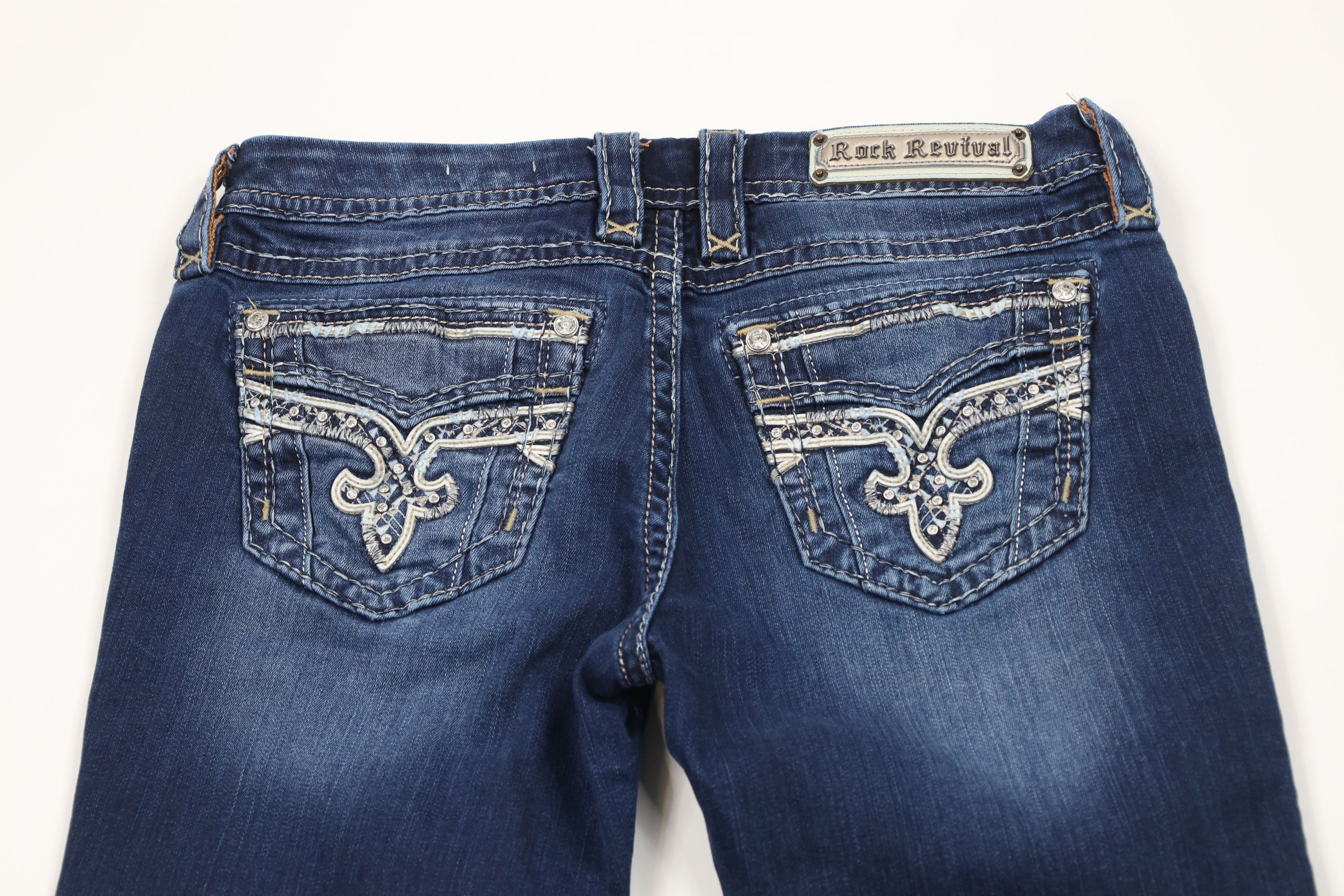 Vintage Rock Revival Stitch Jeweled Boris Easy Boot Denim Jeans Size 28" / US 6 / IT 42 - 8 Thumbnail