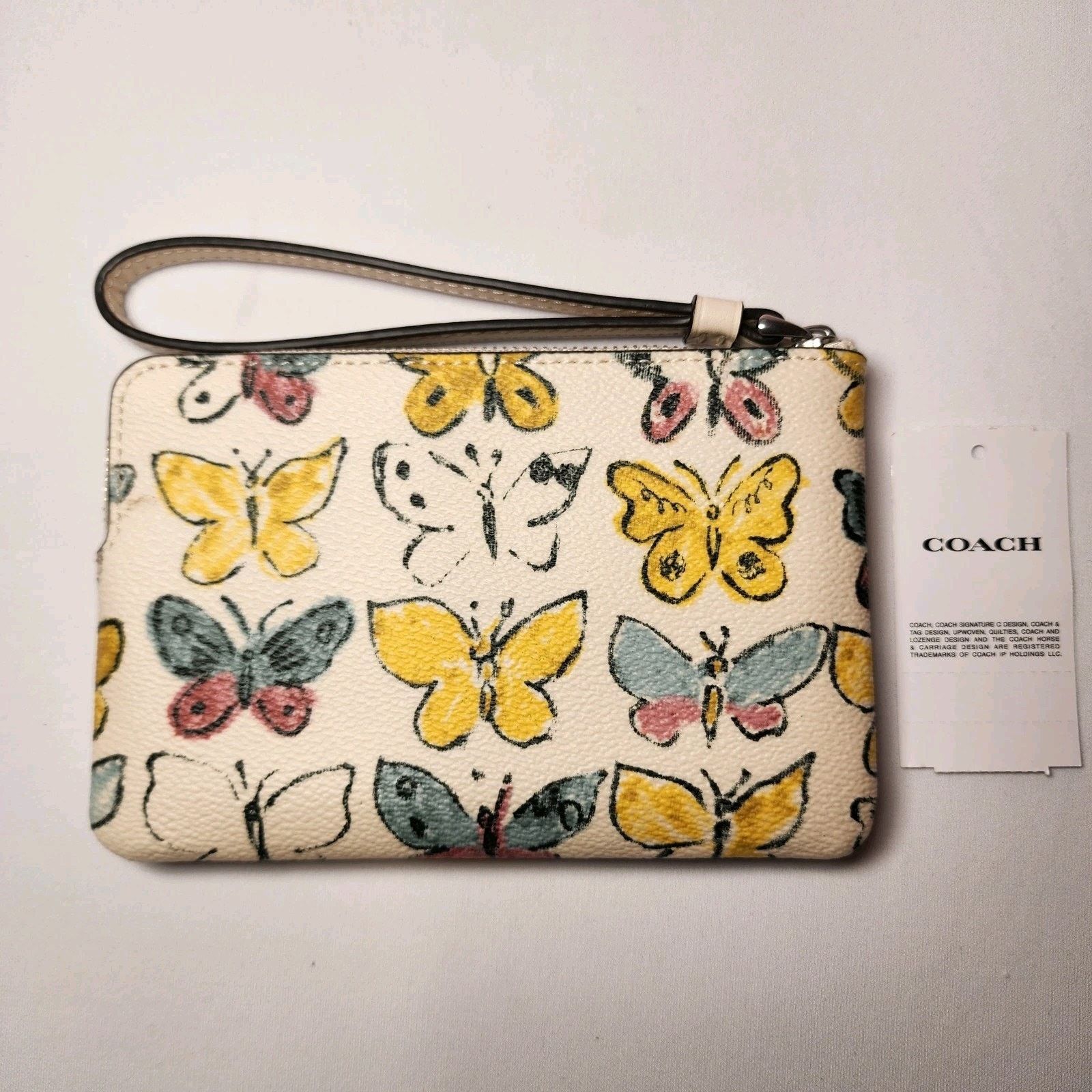 Coach Coach CAQ55 Corner Zip Wristlet Yellow Butterfly Print V1 Size ONE SIZE - 3 Thumbnail