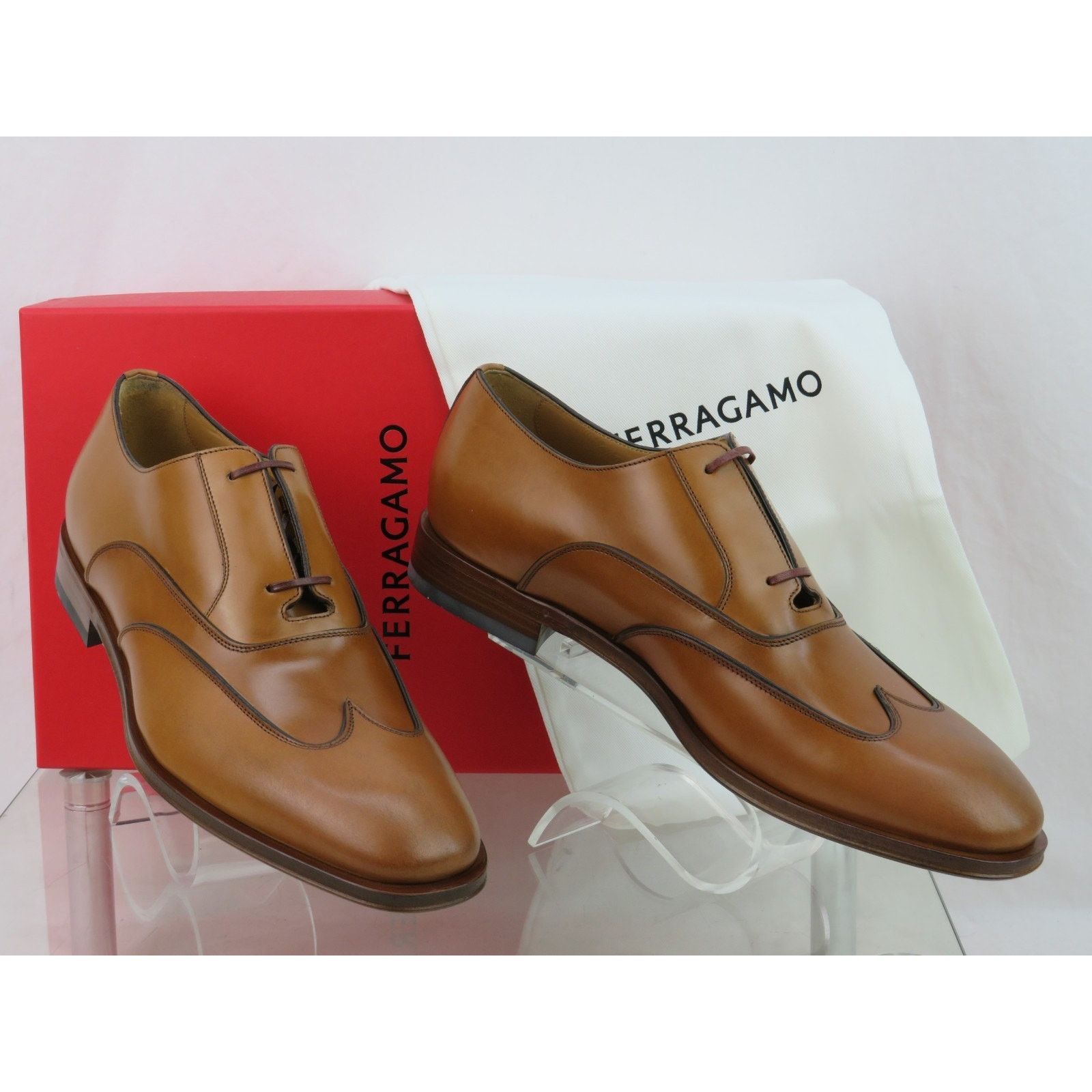 Salvatore Ferragamo NIB FERRAGAMO CORIAN BROWN TAN BROGUE LEATHER OXFORDS 8.5 EE Size US 8.5 / EU 41-42 - 4 Thumbnail