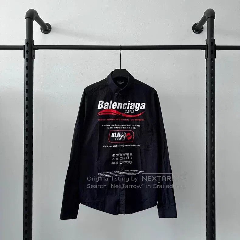 Balenciaga Balenciaga Recycled Logo Printed Long Sleeve Shirt Size US XS / EU 42 / 0 - 1 Thumbnail