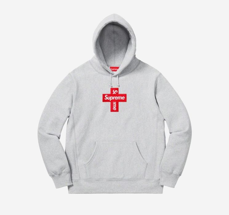 Supreme Supreme Cross Box Logo Hooded Sweatshirt Heather Grey L