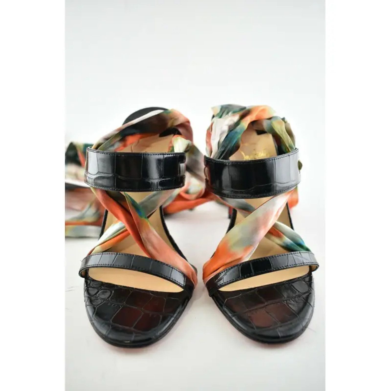 Christian Louboutin Foulard Cheville 100 Black Red Lace Up Sandal Heel Pump 37 Size US 7 / IT 37 - 6 Thumbnail