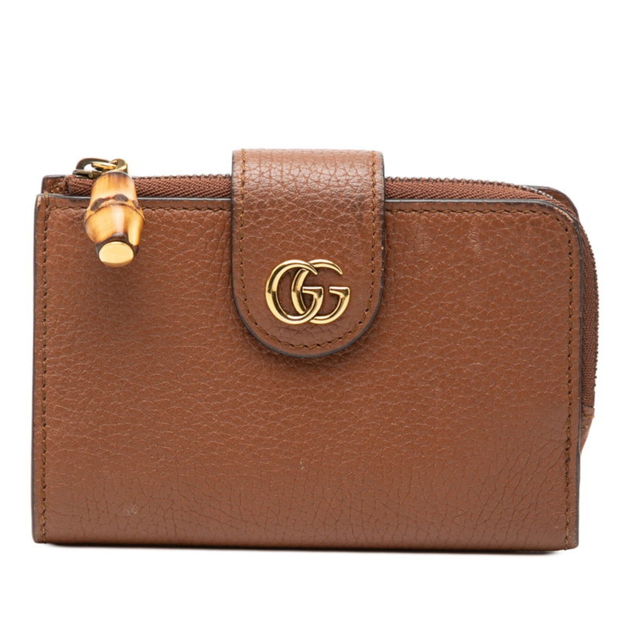 Gucci Gucci GG Marmont Bamboo Bi-fold Wallet Medium 739498 Brown Leather Women's GUCCI Size ONE SIZE - 1 Thumbnail