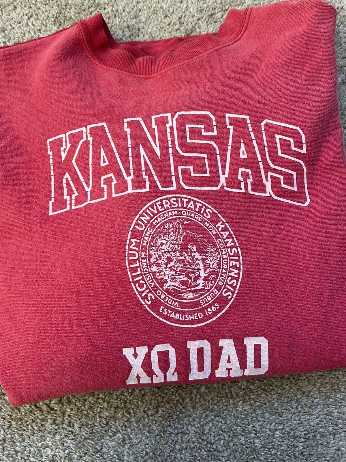 Vintage Vtg 70s University Kansas Jayhawks Chi Omega Dad Crewneck Size US L / EU 52-54 / 3 - 4 Thumbnail