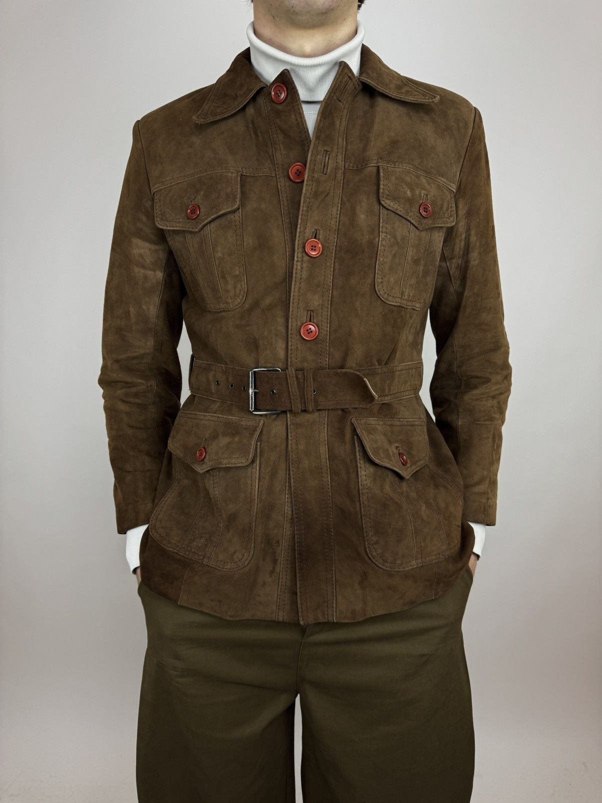 Other Vintage Suede Jacket Toscana Pockets Belted Peacoat Japanese Size US M / EU 48-50 / 2 - 5 Thumbnail