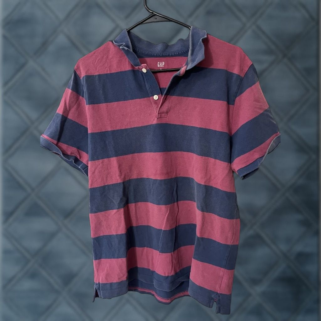 Gap Gap Polo Shirt Mens XL Pink Striped Collared Short Sleeve Cotton Distressed Shirt Size US XL / EU 56 / 4 - 1 Thumbnail
