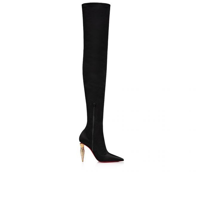 Christian Louboutin o1s1wg111224 Lipstrass Botta Alta 100 Satin in Black Size US 7.5 / IT 37.5 - 4 Thumbnail
