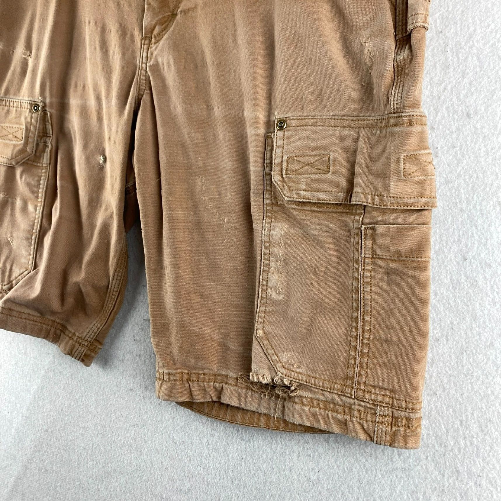 CO Duluth Cargo Shorts Mens 34 Beige Canvas Outdoors Distressed Cargo Pocket Mid Rise 12in Regular Mens Size US 34 / EU 50 - 5 Thumbnail