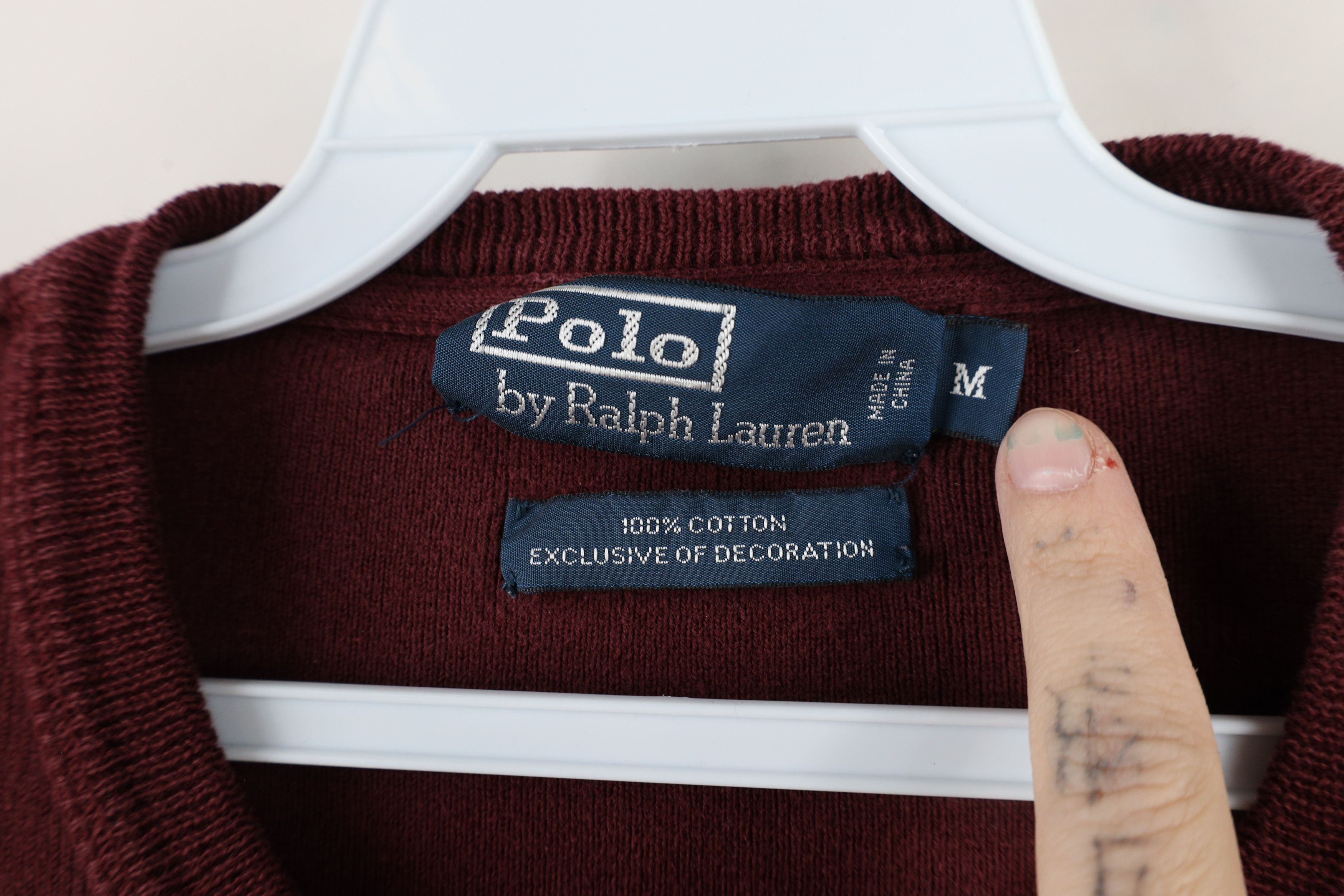 Ralph Lauren × Vintage Vintage 90s Ralph Lauren Cotton Ribbed Knit Sweater Burgundy Size US M / EU 48-50 / 2 - 6 Thumbnail