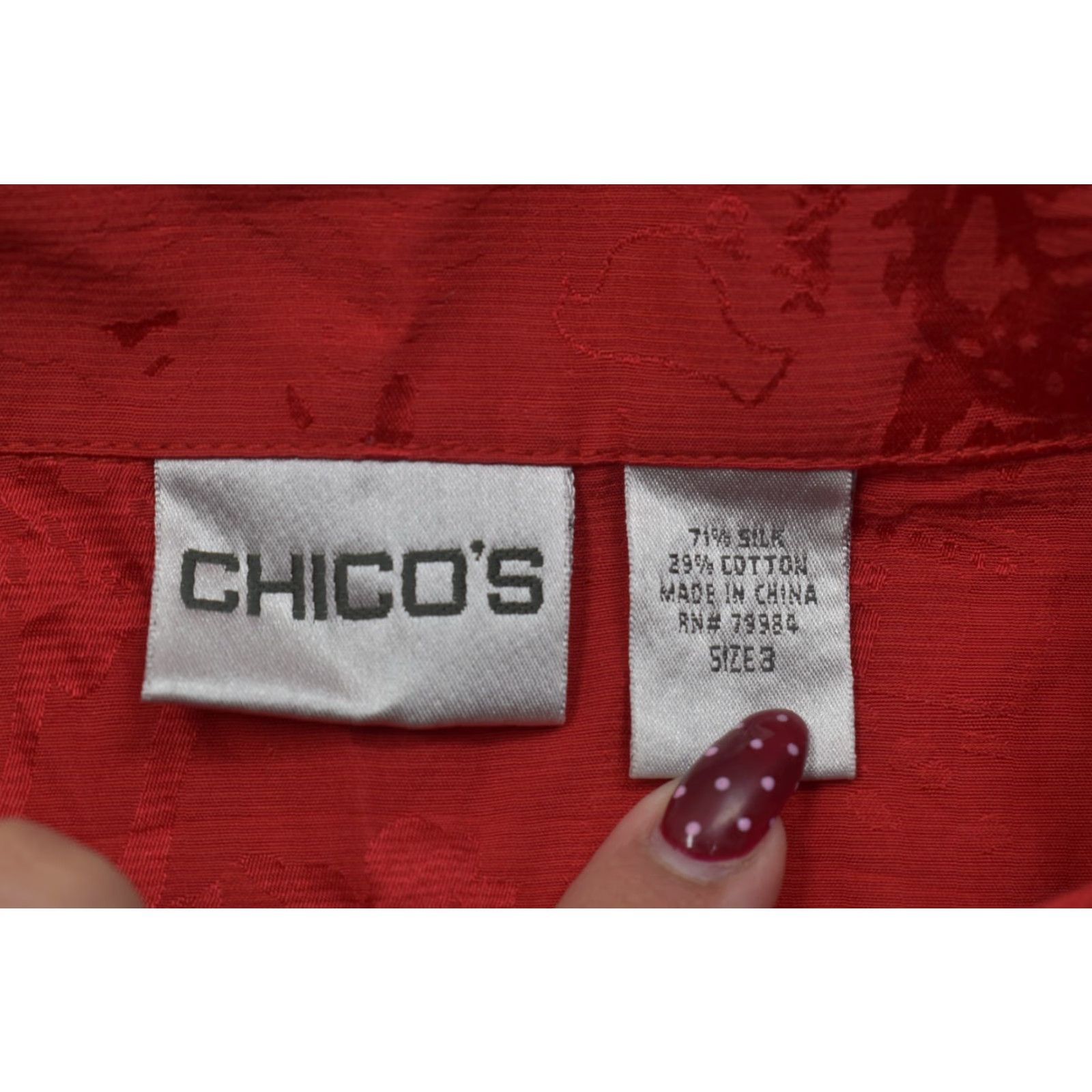 Vintage Chico's Red Silk Blend Jacquard Floral Print Full Zip Lightweight Jacket Womens Size 3 Regular Long Sleeve Size XS / US 0-2 / IT 36-38 - 7 Thumbnail