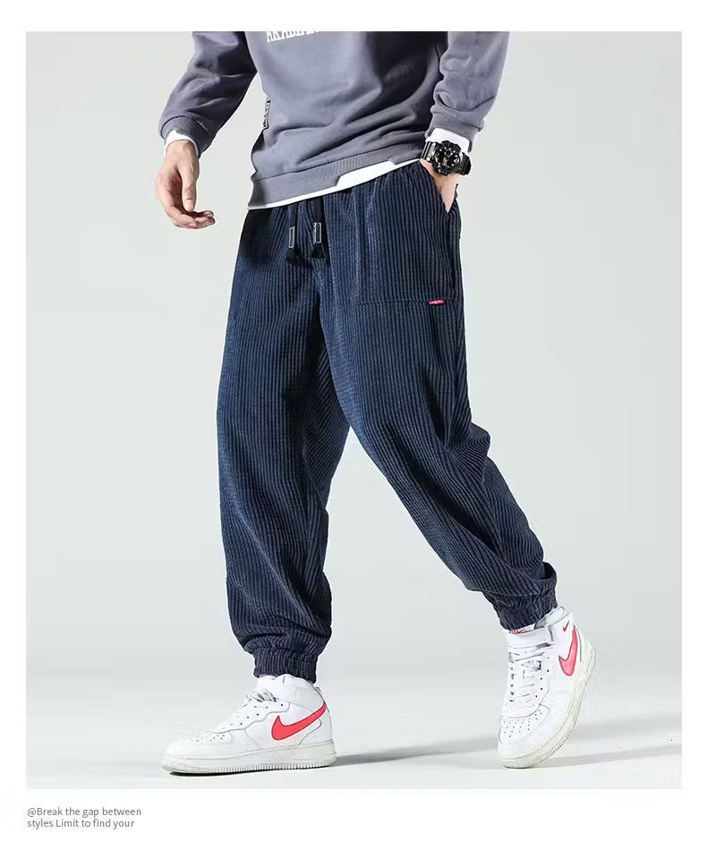 image of Autumn Winter Corduroy Sweatpants Men Baggy in Blue (Size 33)