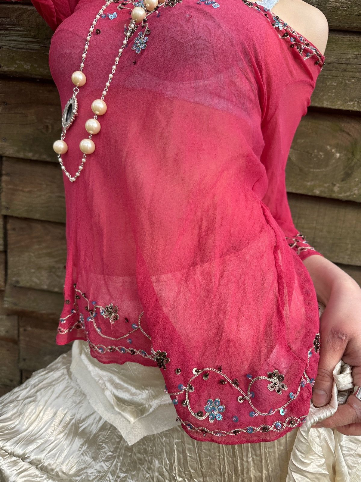 Vintage Vintage Silk hot pink translucent blouse Size S / US 4 / IT 40 - 4 Thumbnail