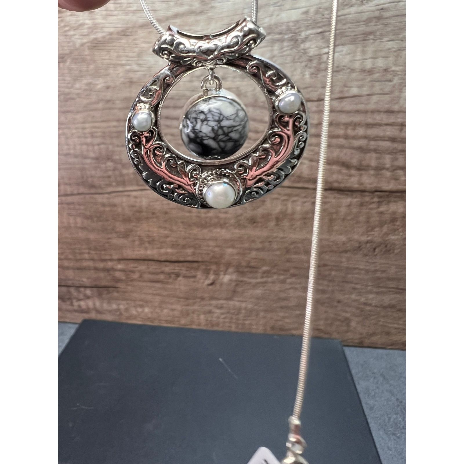 Other NEW Pinolith Jasper and pearl 925 sterling silver necklace Size ONE SIZE - 5 Thumbnail