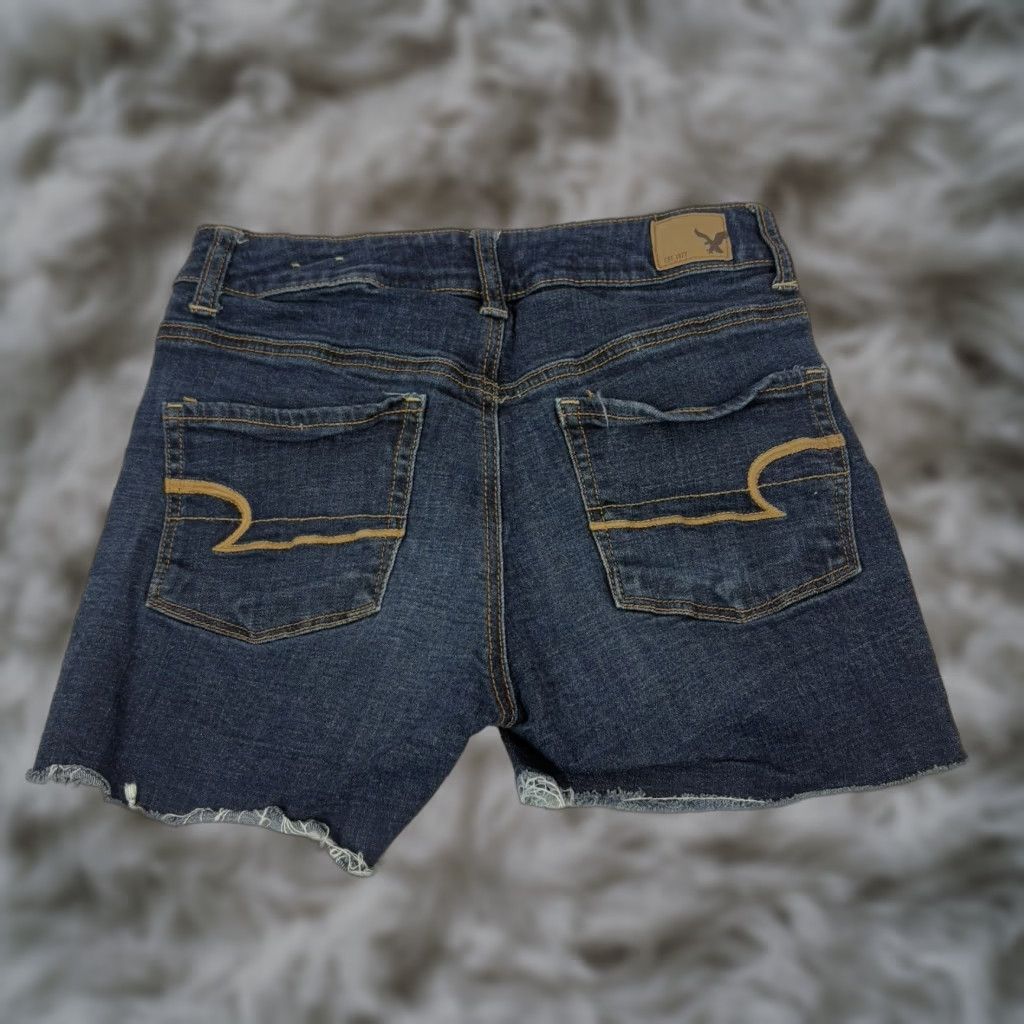 American Eagle Outfitters American Eagle Womens Denim Cut-off Shorts Dark Wash Mid Rise Size 4 Stretched Size 27" / US 4 / IT 40 - 1 Thumbnail