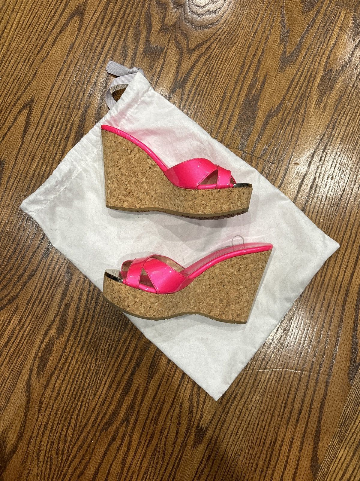 Jimmy Choo Jimmy Choo Perfume Neon Patent Cork Wedges Size US 5.5 / IT 35.5 - 2 Thumbnail