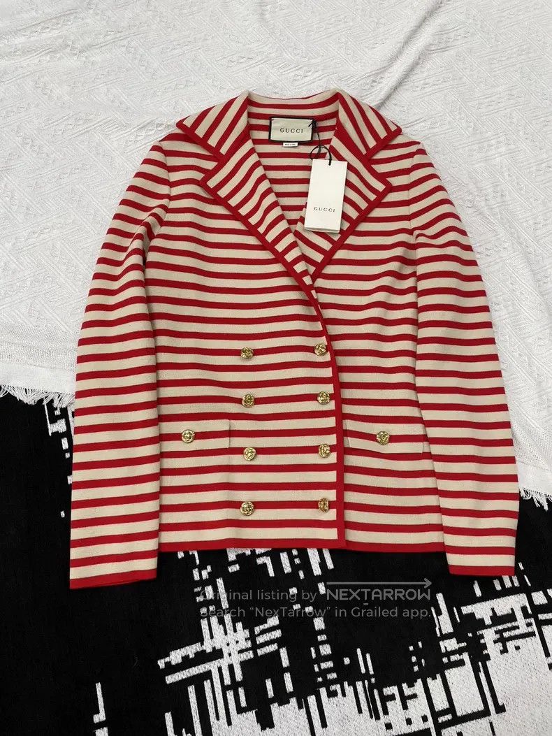 Gucci Gucci Red and white striped gold button cardigan coat Size S / US 4 / IT 40 - 1 Thumbnail