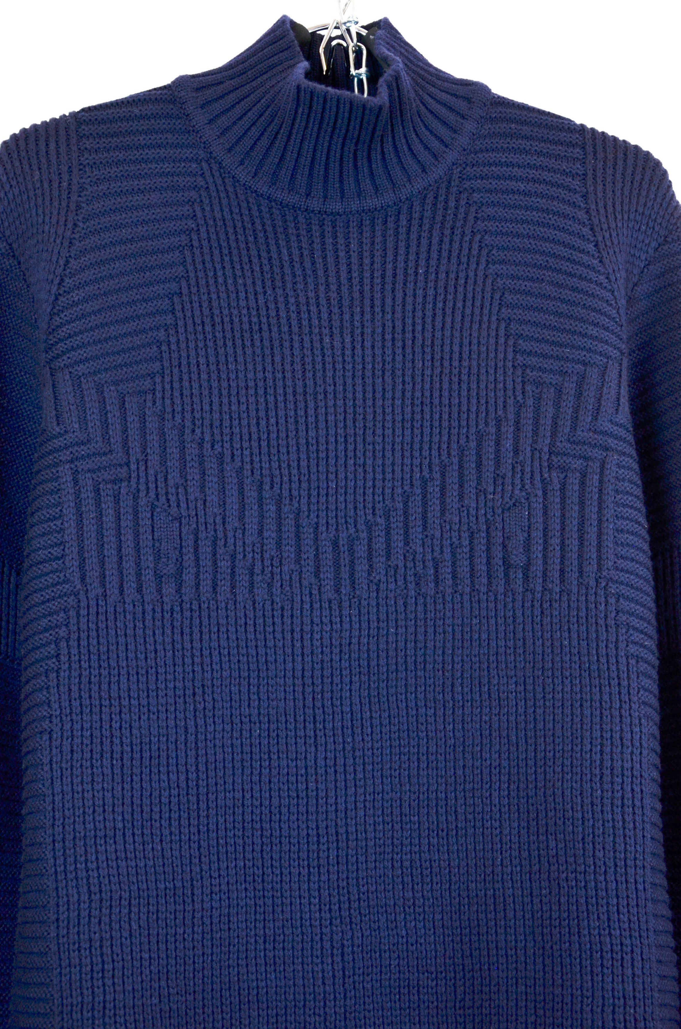 Fendi Fendi Navy Heavy Ribbed Mock Neck Sweater – 50 IT Size US L / EU 52-54 / 3 - 3 Thumbnail
