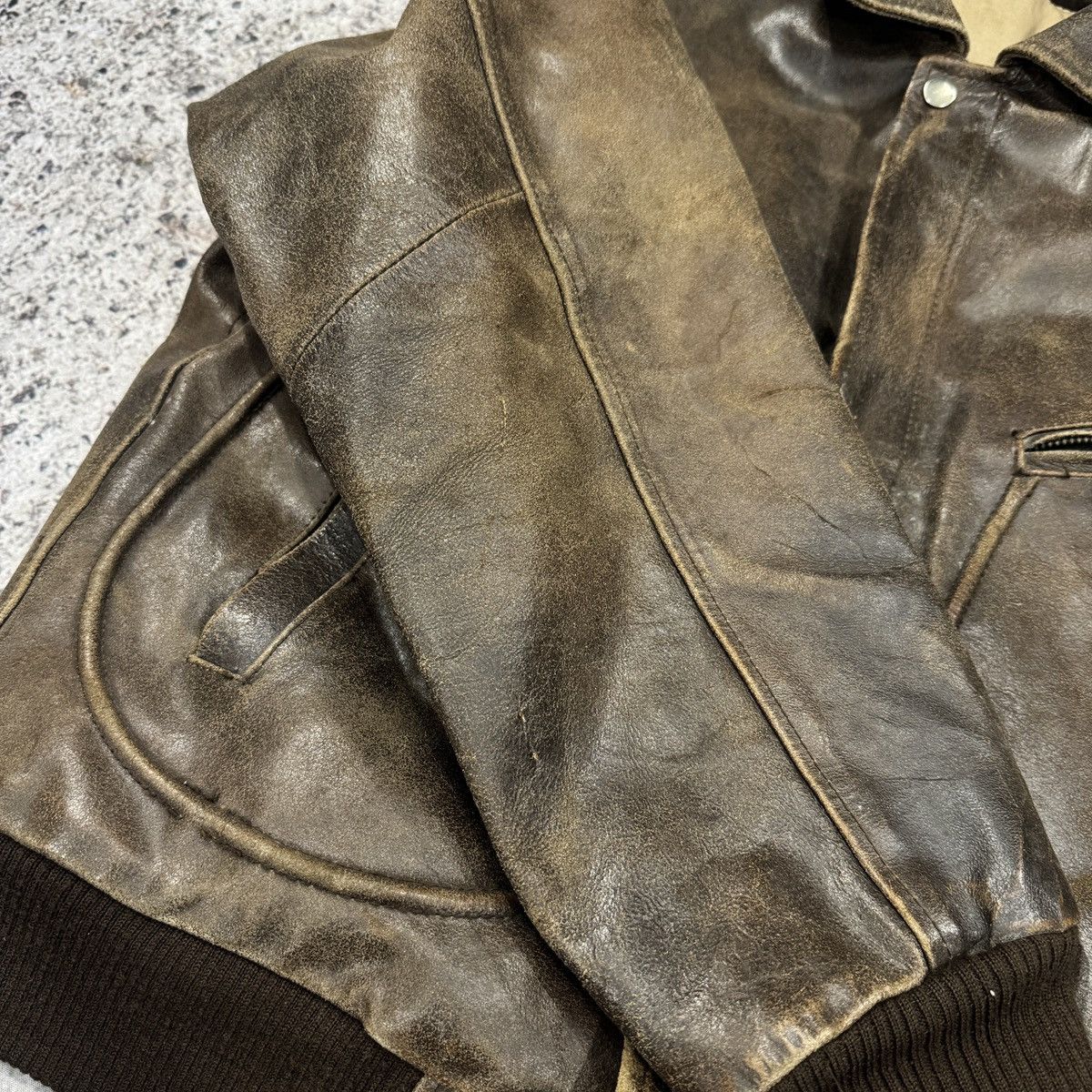 Vintage Thrashed Faded Destroyed Cracked Leather Bomber ERD Grunge Size US S / EU 44-46 / 1 - 9 Thumbnail
