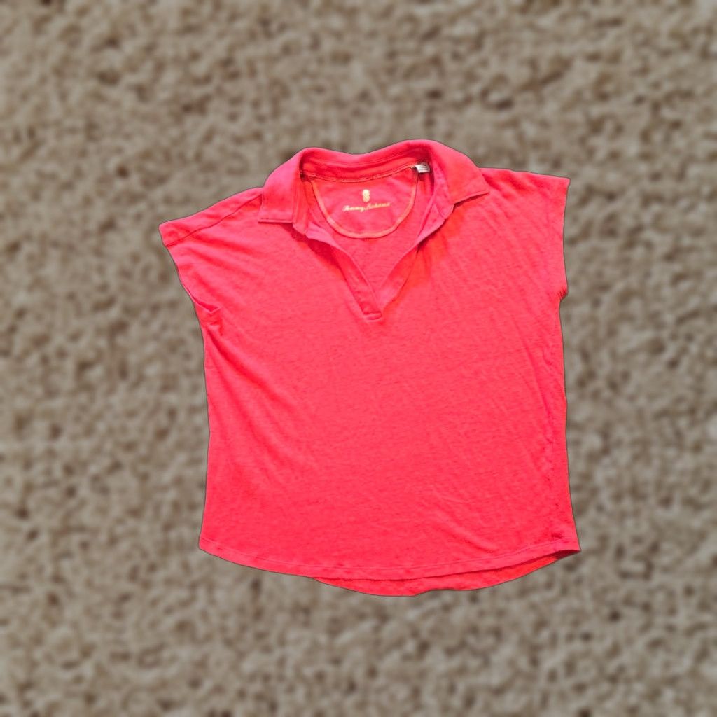 Tommy Bahama Tommy Bahama Shirt Womens Size S Red Linen Short Sleeve V-Neck Casual Lightweight Beach Classic Minimal Knit T-Shirt Size S / US 4 / IT 40 - 1 Thumbnail