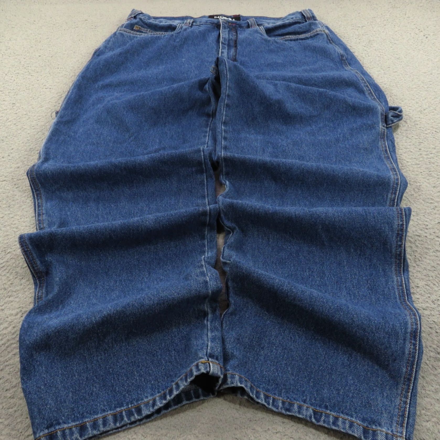 Denime VINTAGE NOBU Jeans Baggy Wide-Leg 36 Men Blue Denim 90s Grunge Skater Hip Hop Carpenter 5-Pocket Relaxed High Rise Regular Inseam 34"} Size US 36 / EU 52 - 2 Thumbnail