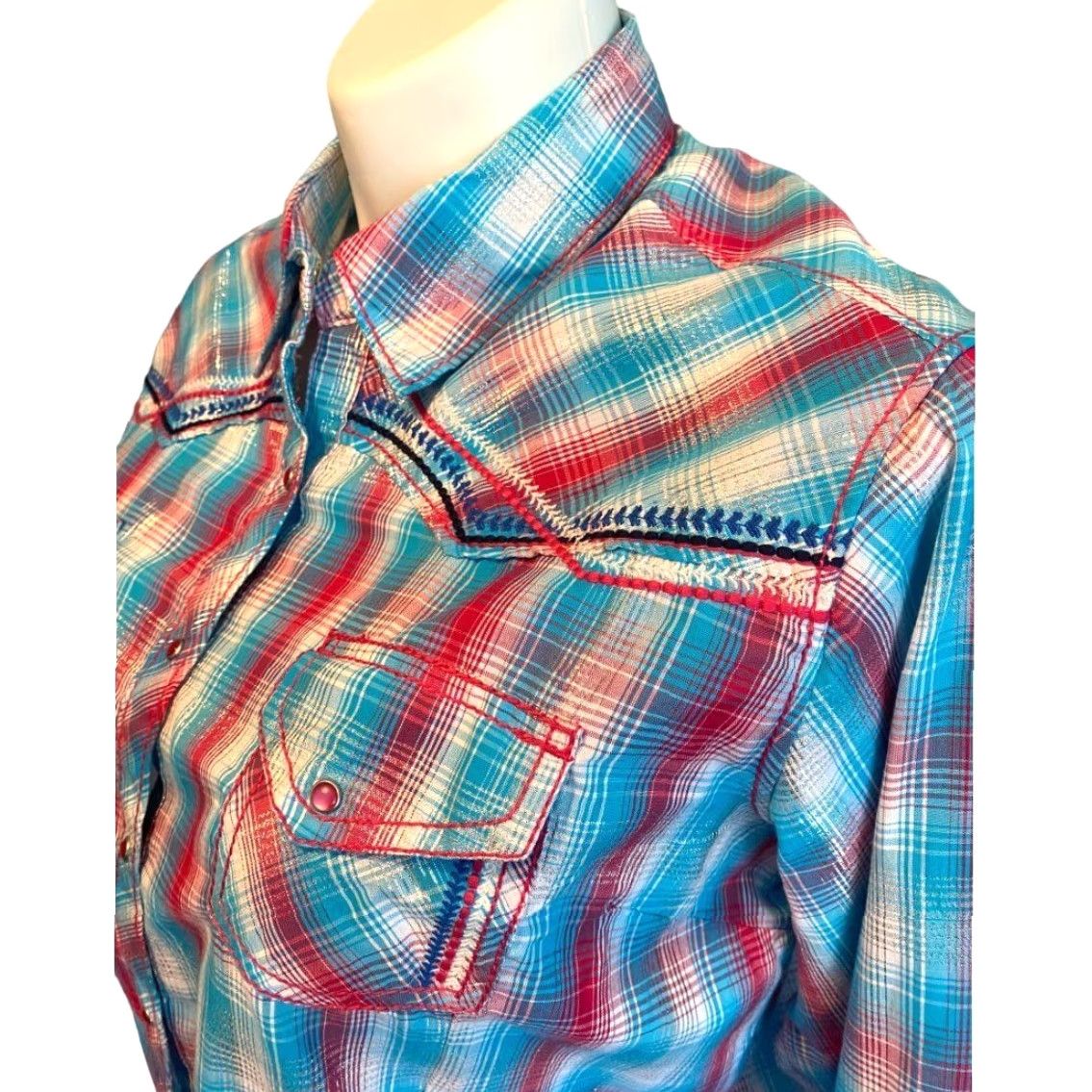 Ariat XXL Ariat Women's Plaid Western Snap Front Shirt Rockabilly Metallic Accent Shirt Size XXL / US 16-18 / IT 52-54 - 3 Thumbnail