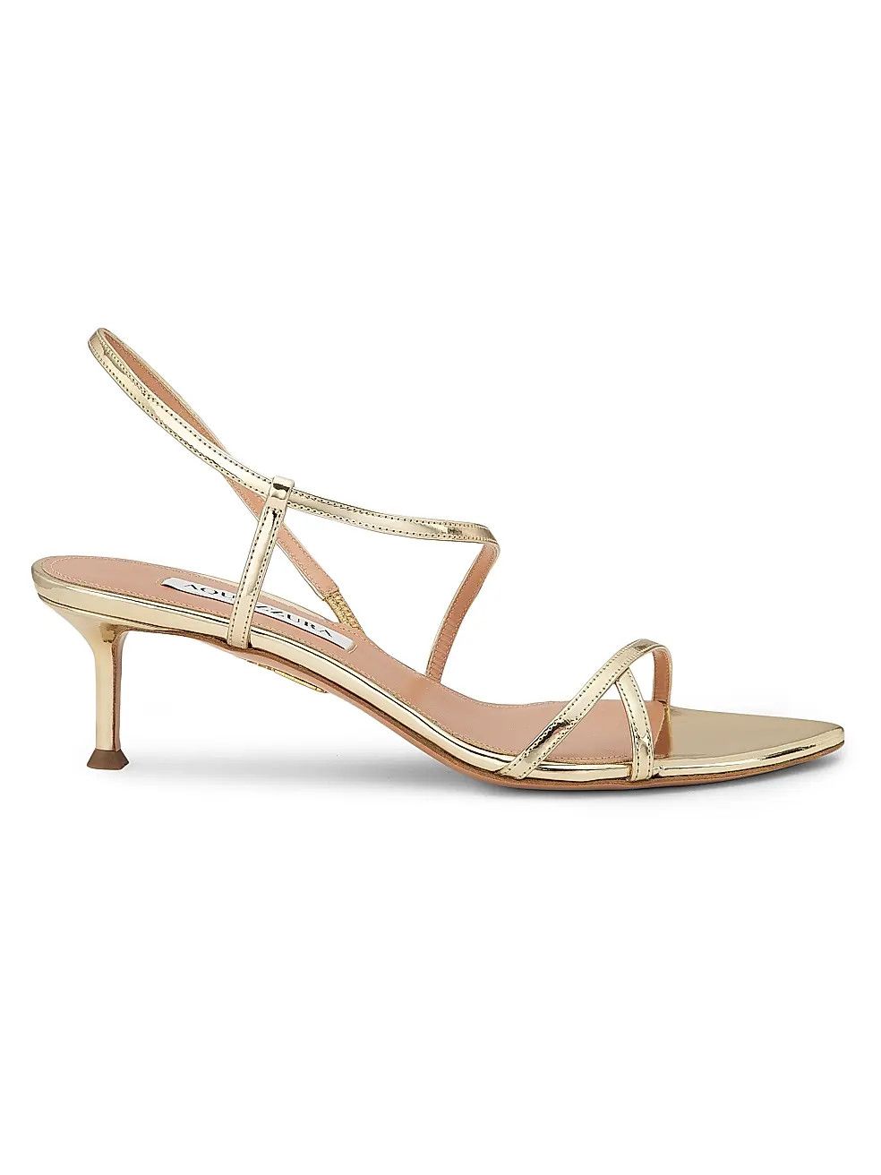 Aquazzura os11x0126 Tease 50mm Leather Kitten Heel Sandals in Gold Size US 9 / IT 39 - 1 Thumbnail