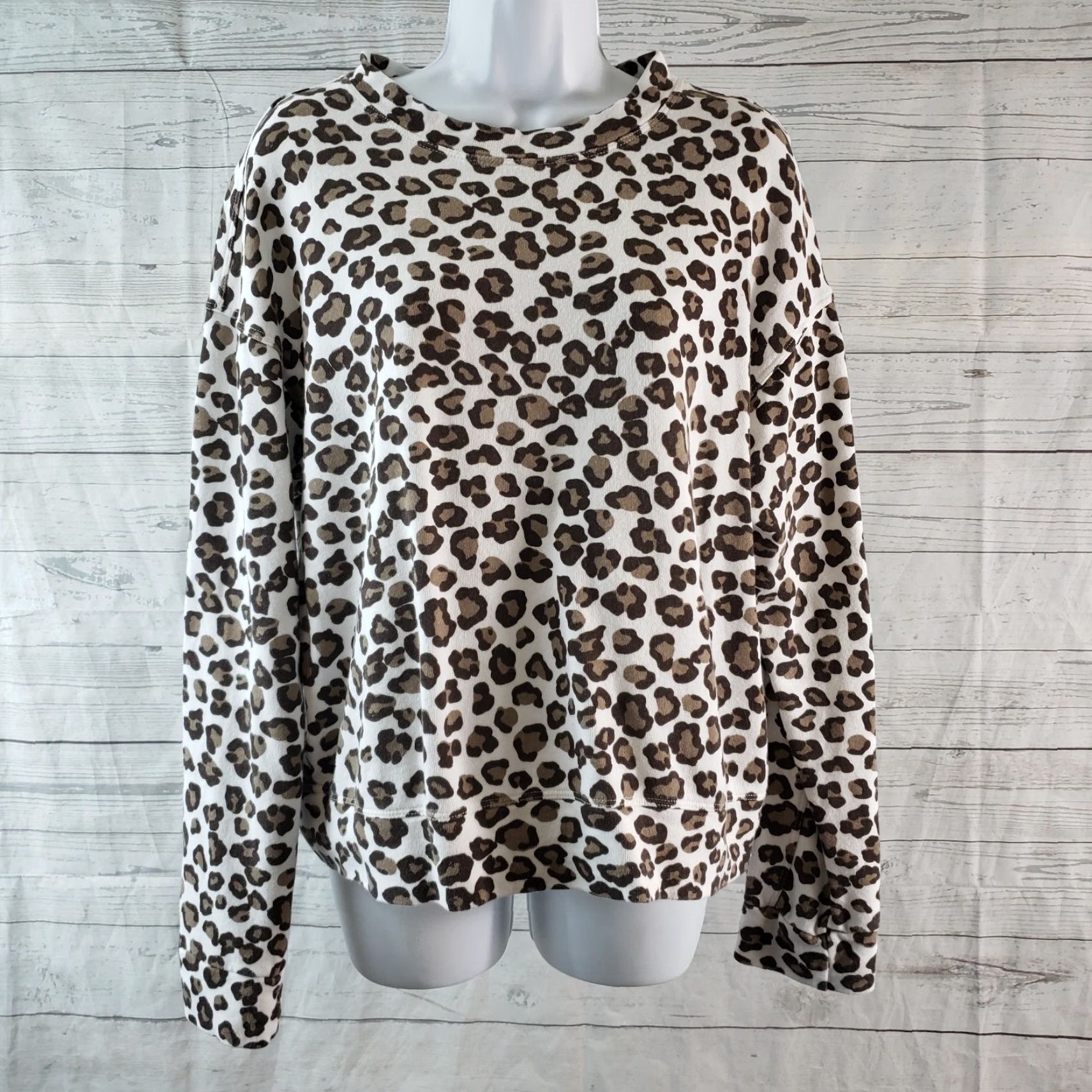 MONROW Monrow Sweatshirt Womens Pullover Cotton Animal Print Size M Brown White Long Sleeve Size M / US 6-8 / IT 42-44 - 2 Thumbnail