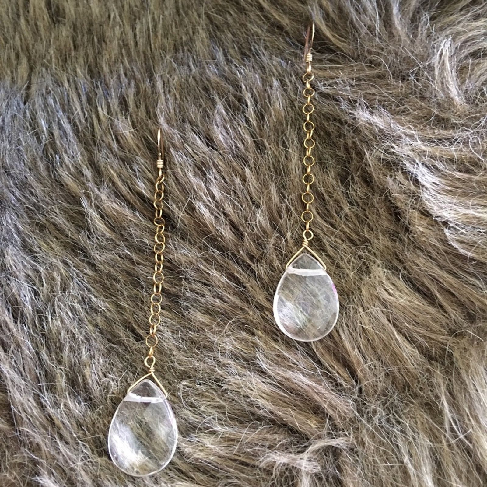 Jewelry Gold tone chain faceted glass chandelier earrings Size ONE SIZE - 1 Thumbnail